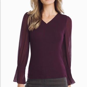 NWT WHBM Long Woven Sheer Sleeve Knit Top XS
